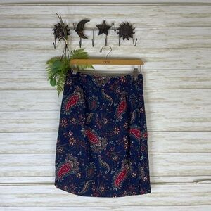 Vintage Dark Blue Paisley Faux Wrap Mini Skirt